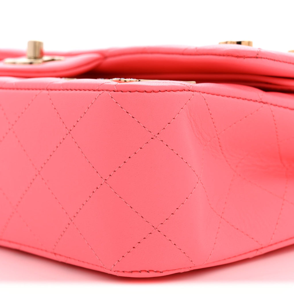 Lambskin Quilted Medium Hollywood Charms Double Flap Coral Pink At My store