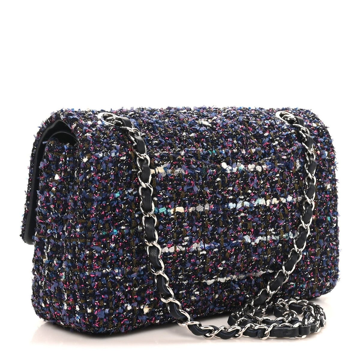 Tweed Quilted Medium Double Flap Blue Purple Khaki Pink At My store