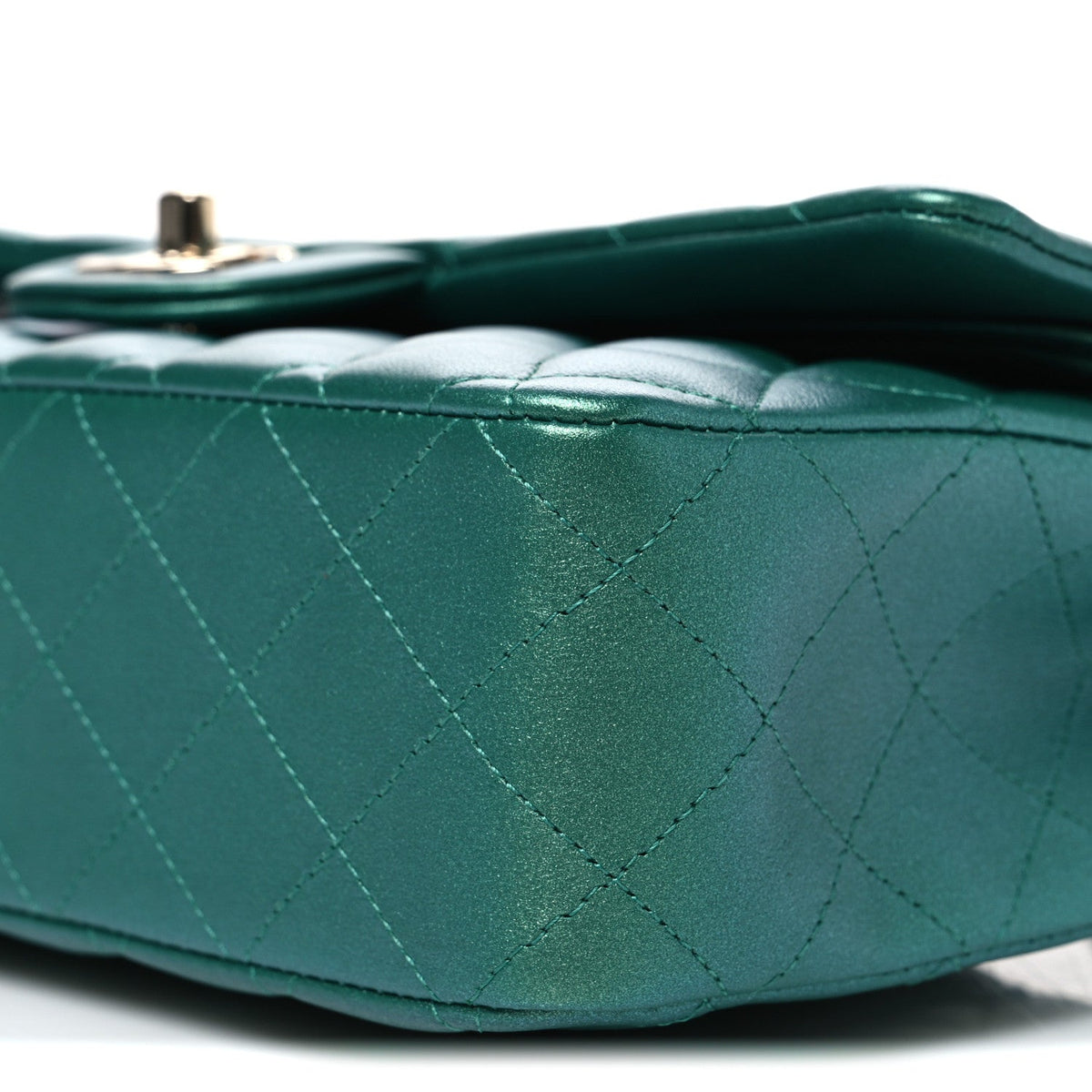 Iridescent Calfskin Quilted Medium Double Flap Green At My store