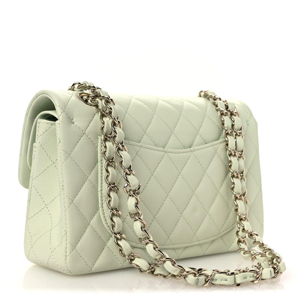 Caviar Quilted Small Double Flap Light Green At My store