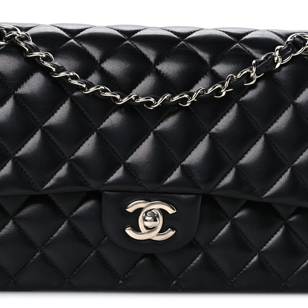 Lambskin Quilted Medium Double Flap Black Black At My store