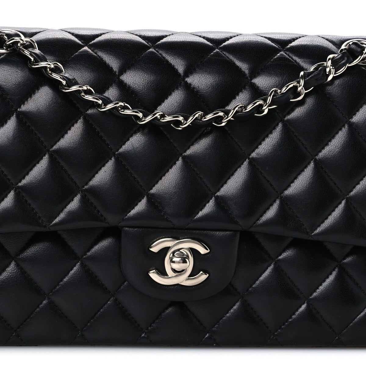 Lambskin Quilted Medium Double Flap Black Black At My store