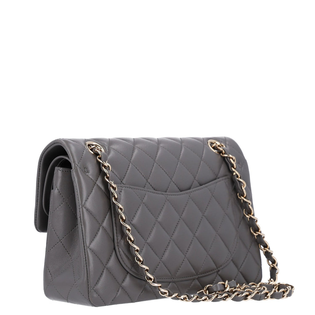 Lambskin Quilted Small Double Flap Grey At My store