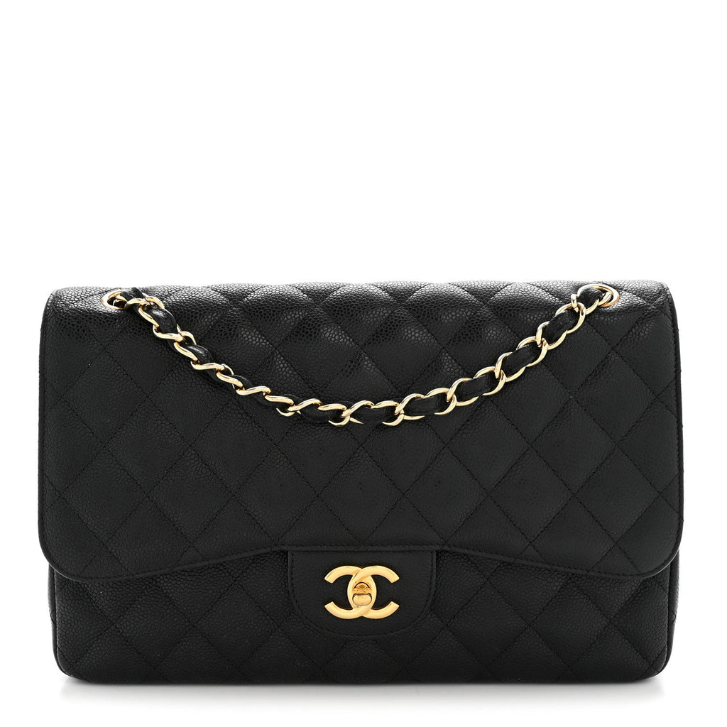 Caviar Quilted Jumbo Double Flap Black At My store