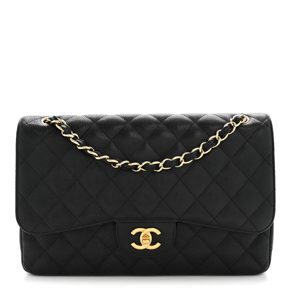 Caviar Quilted Jumbo Double Flap Black At My store