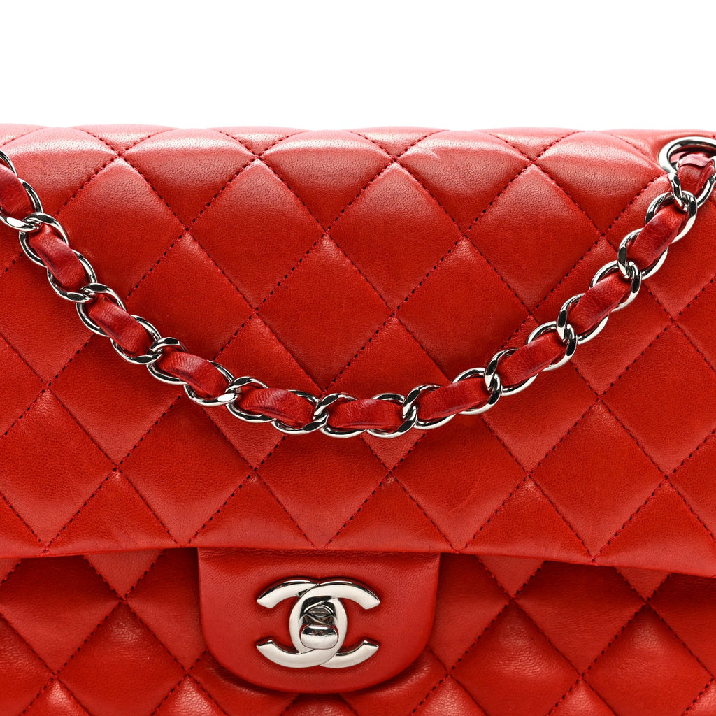 Lambskin Quilted Medium Double Flap Red At My store