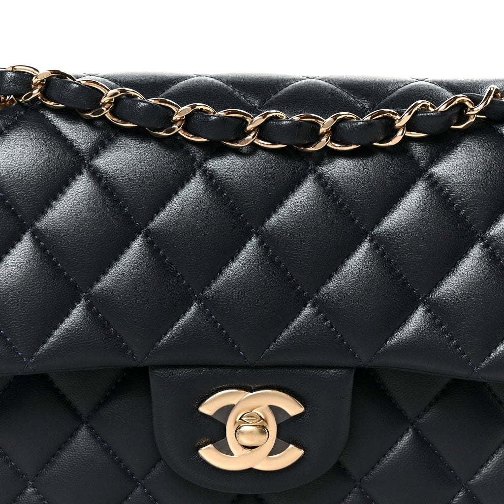 Lambskin Quilted Small Double Flap Navy At My store