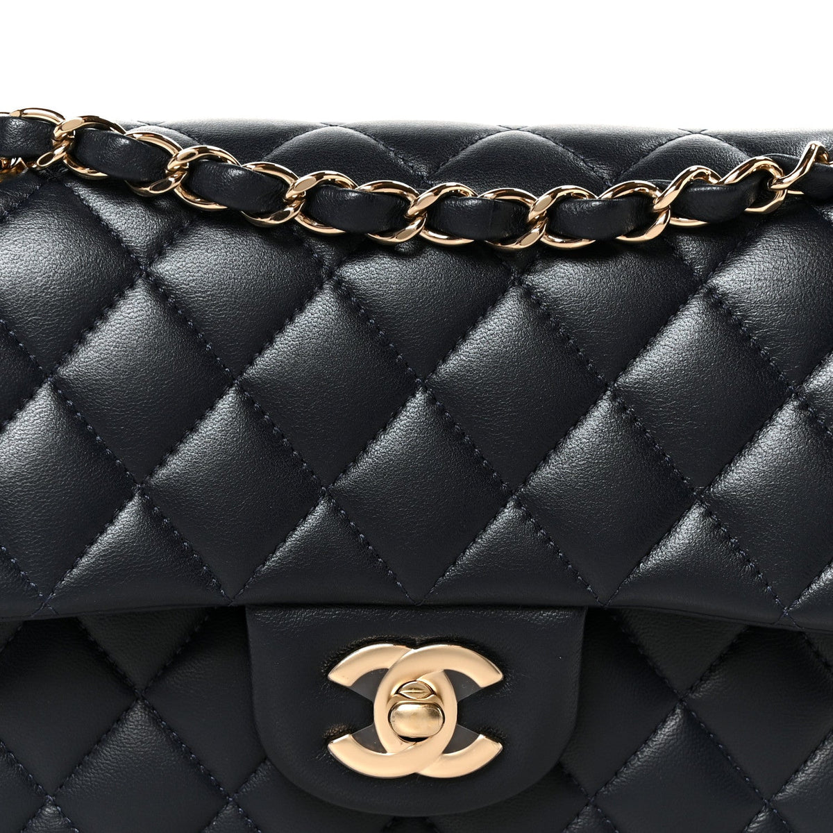 Lambskin Quilted Small Double Flap Navy At My store