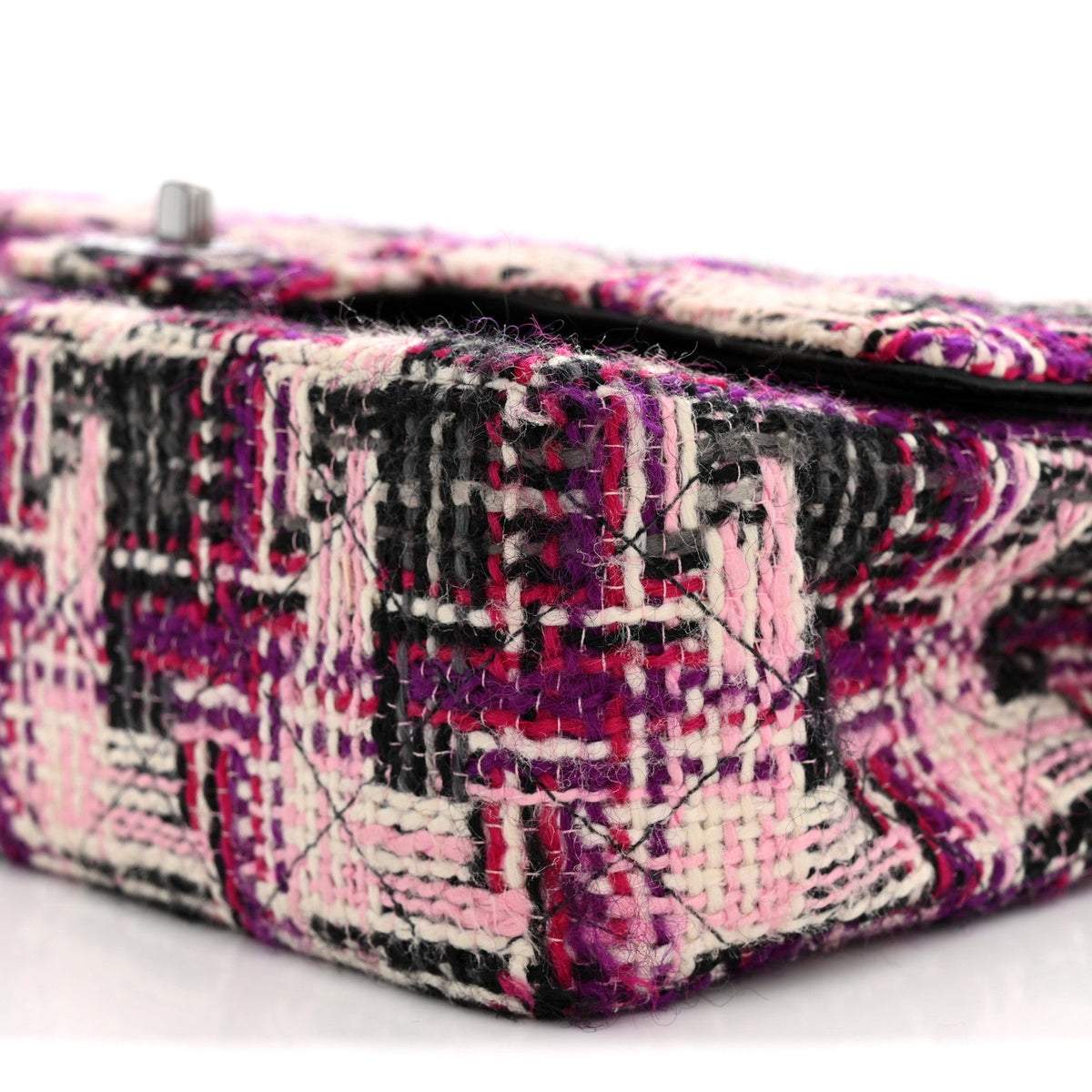 Tweed Quilted Medium Double Flap Pink Black At My store