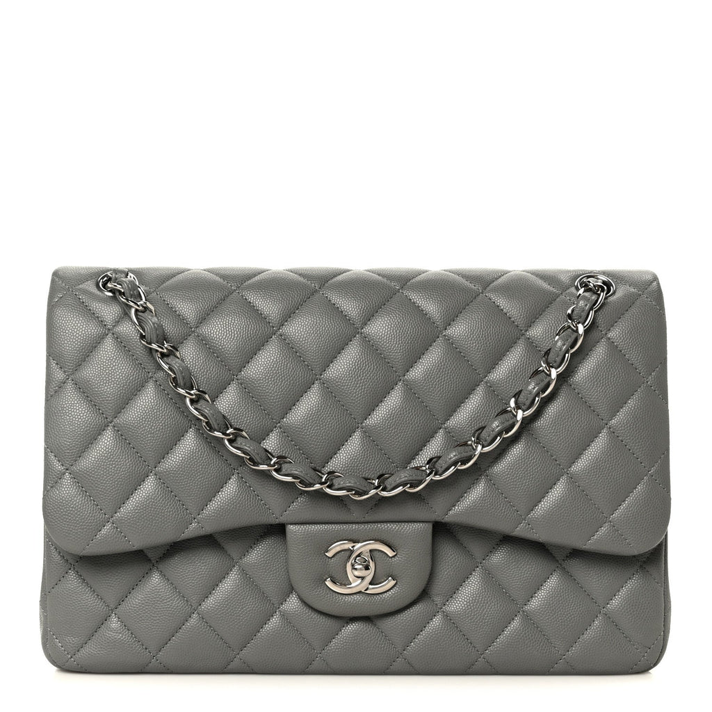 Caviar Quilted Jumbo Double Flap Grey At My store