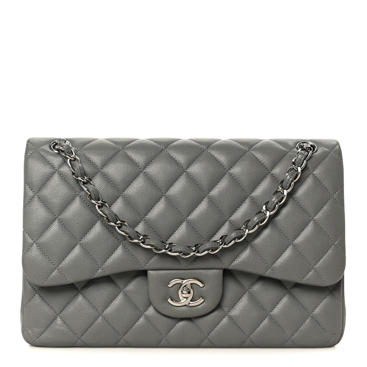 Caviar Quilted Jumbo Double Flap Grey At My store