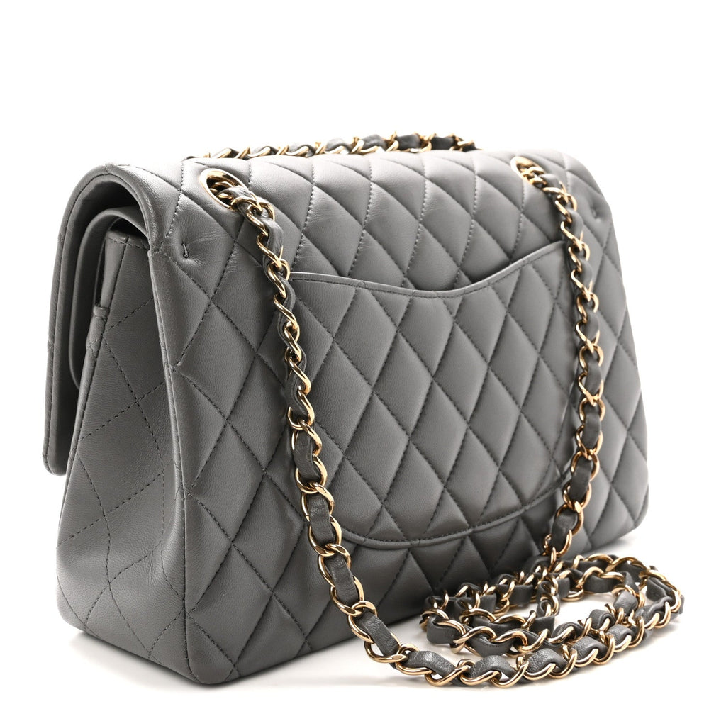 Lambskin Quilted Medium Double Flap Grey At My store