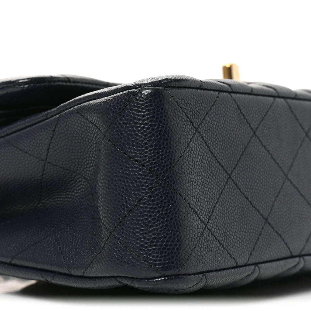 Caviar Quilted Small Double Flap Dark Navy At My store