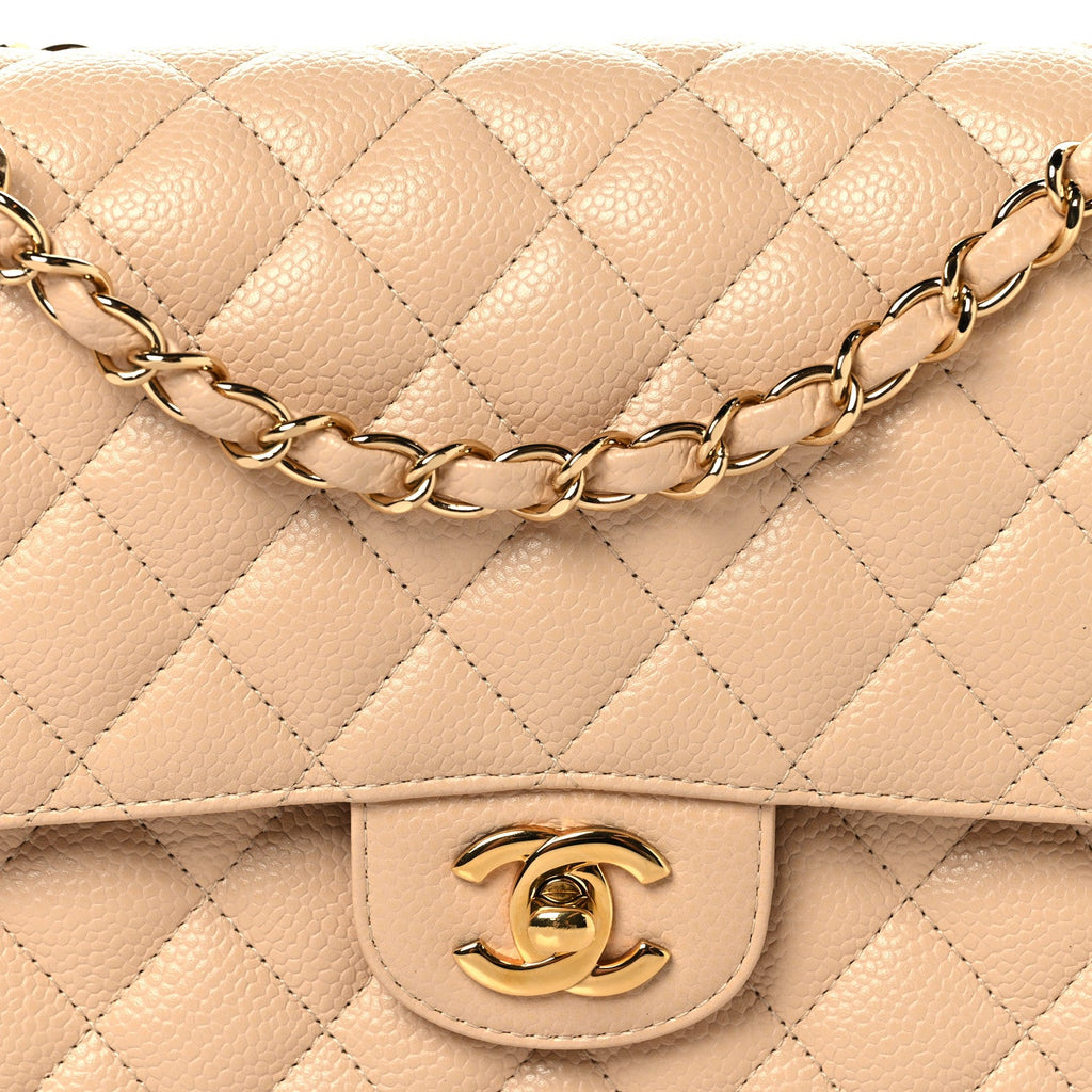 Caviar Quilted Medium Double Flap Beige At My store