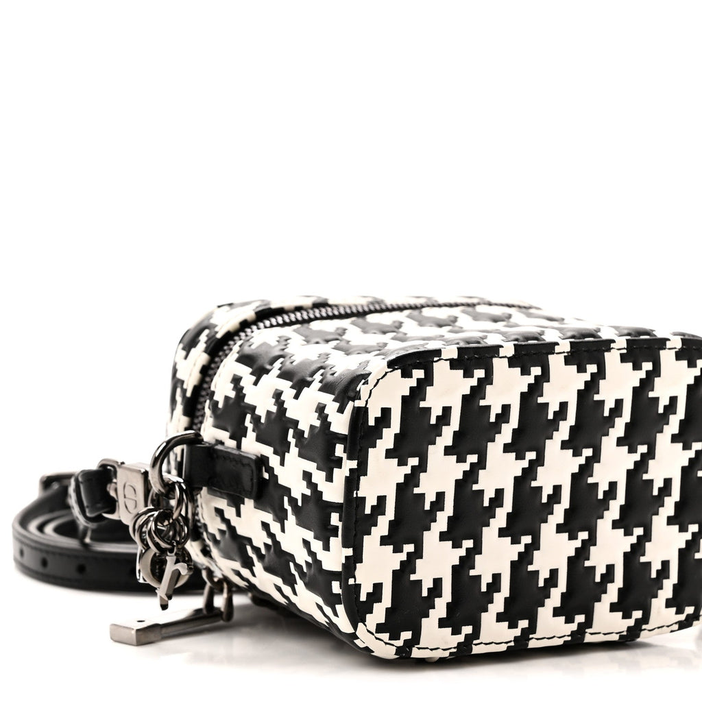 Calfskin Macro Houndstooth Embossed Micro Lady Dior Vanity Case Black White AT My store