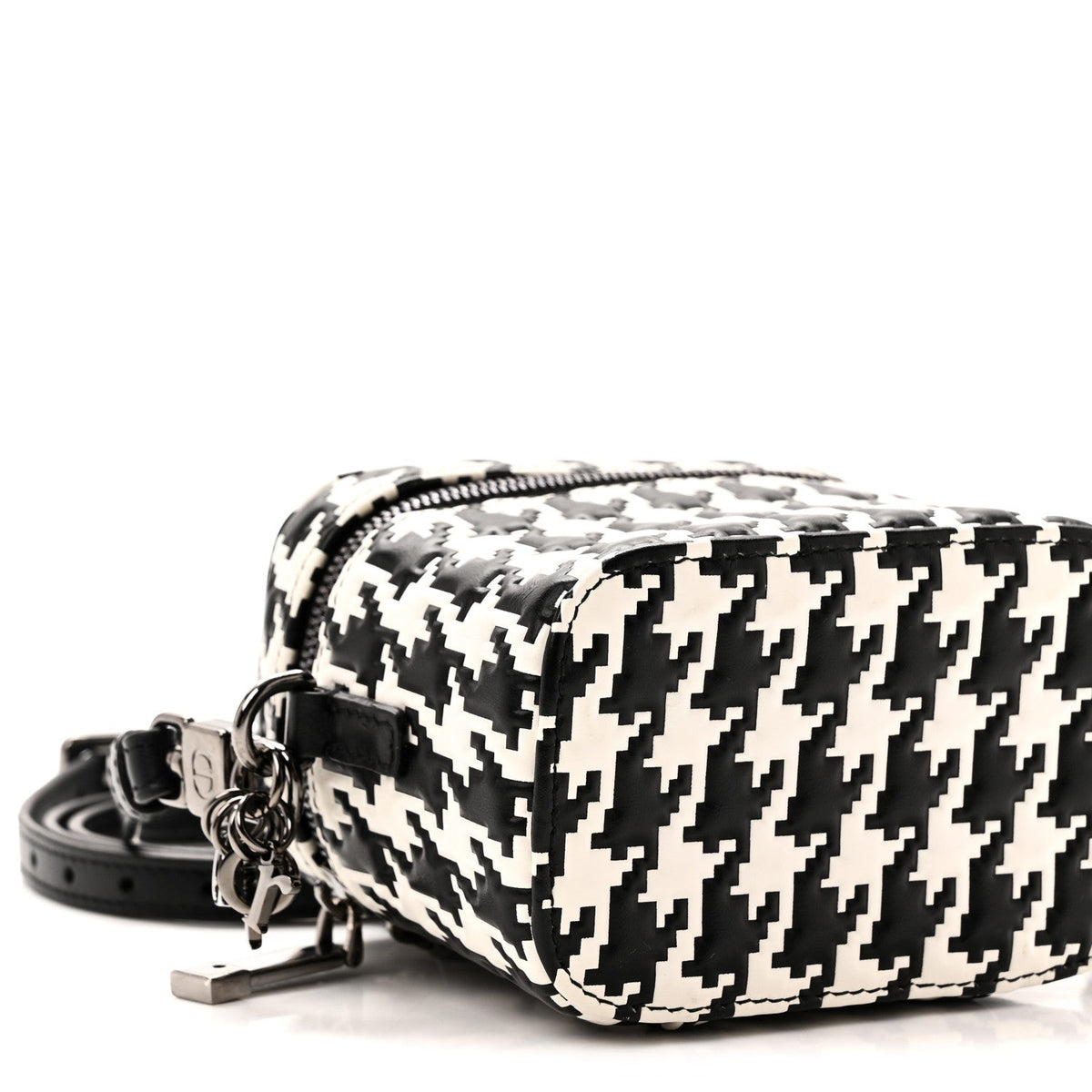 Calfskin Macro Houndstooth Embossed Micro Lady Dior Vanity Case Black White AT My store