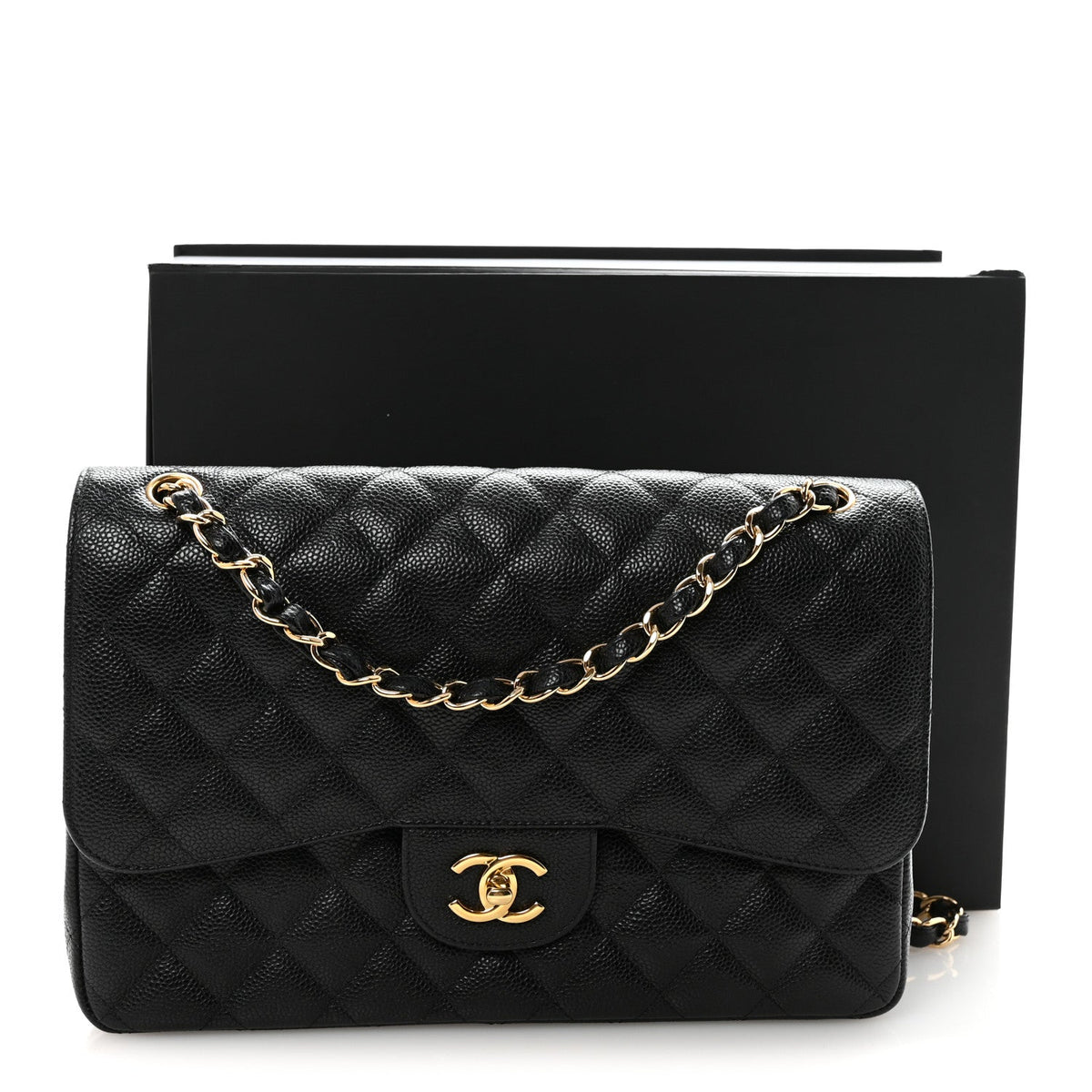 Caviar Quilted Jumbo Double Flap Black At My store