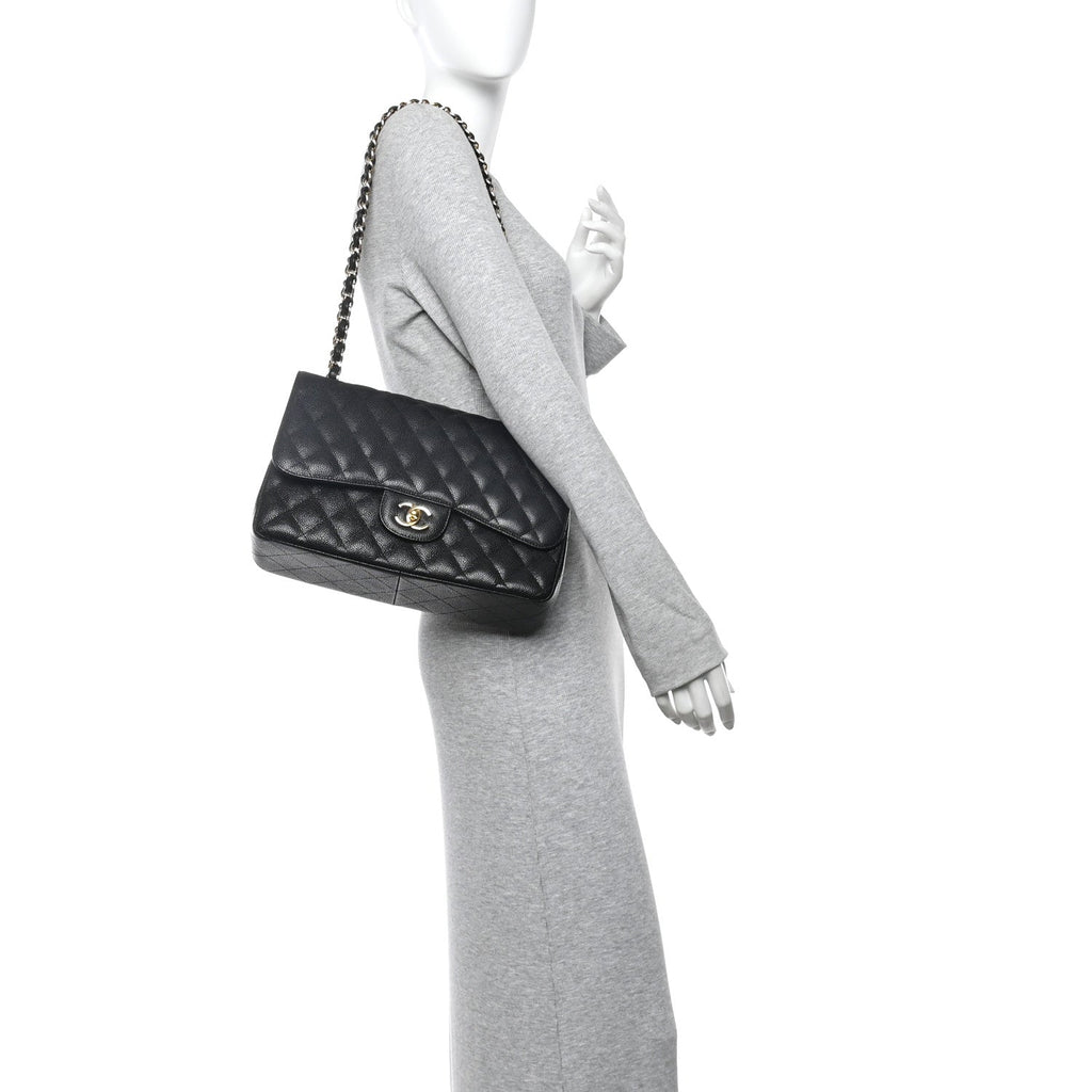 Caviar Quilted Jumbo Double Flap Black At My store
