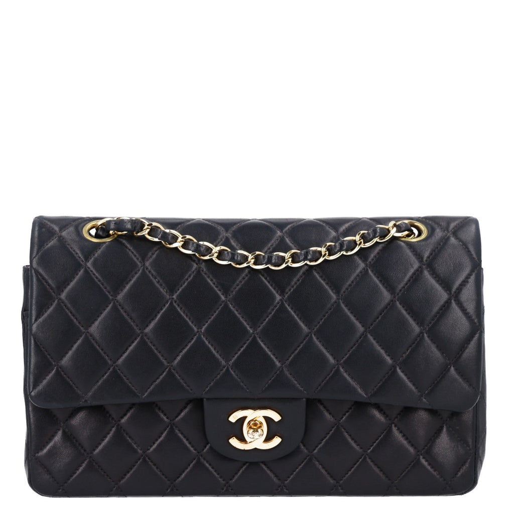 Lambskin Quilted Medium Double Flap Black At My store