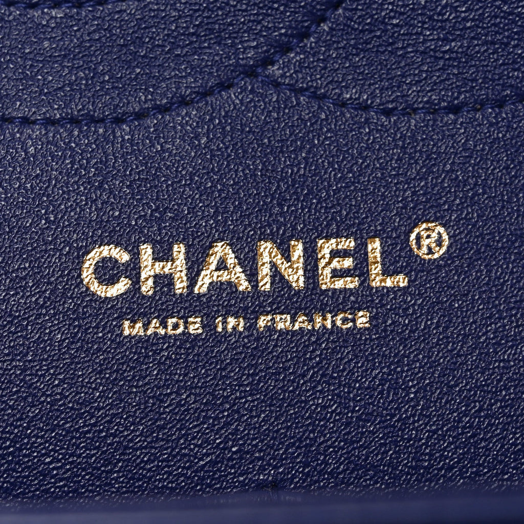 Lambskin Chevron Quilted Jumbo Double Flap Navy Blue At My store