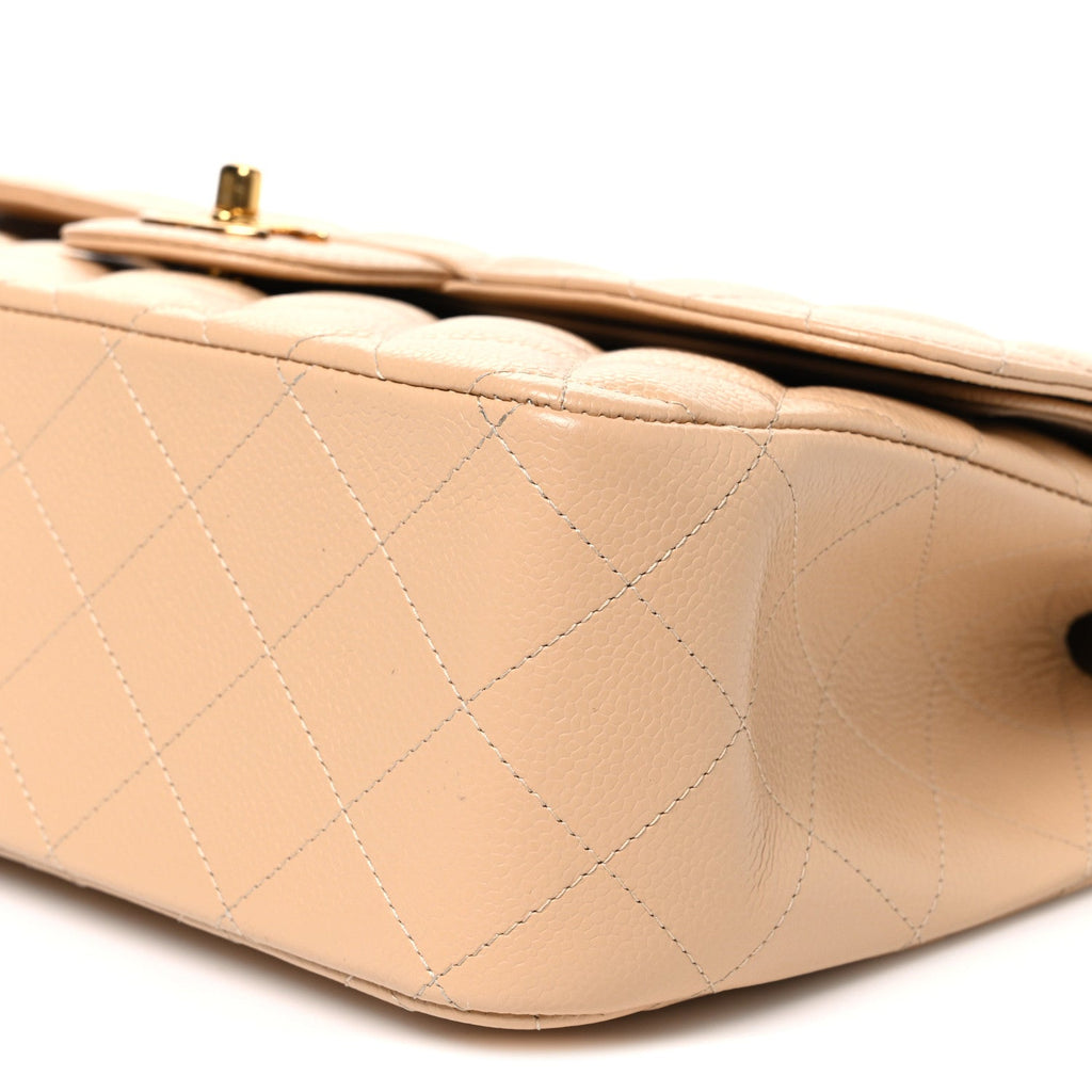 Caviar Quilted Jumbo Double Flap Beige At My store