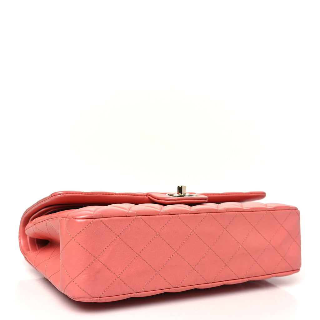 Iridescent Lambskin Quilted Medium Double Flap Pink At My store