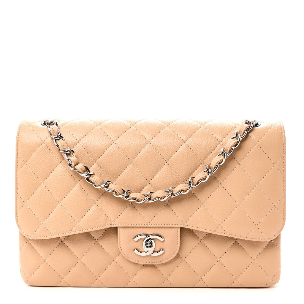 Caviar Quilted Jumbo Double Flap Beige At My store