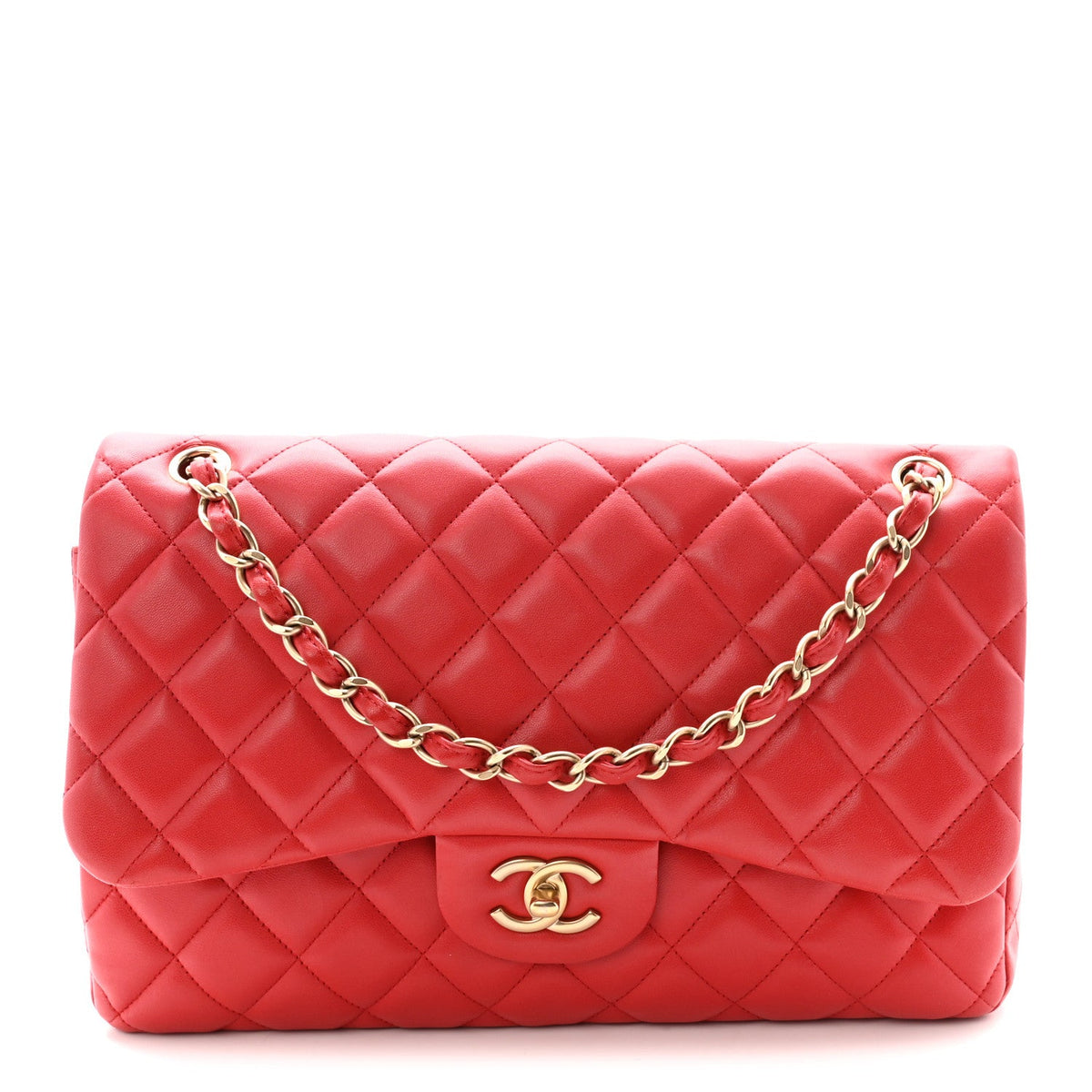Lambskin Quilted Jumbo Double Flap Red At My store