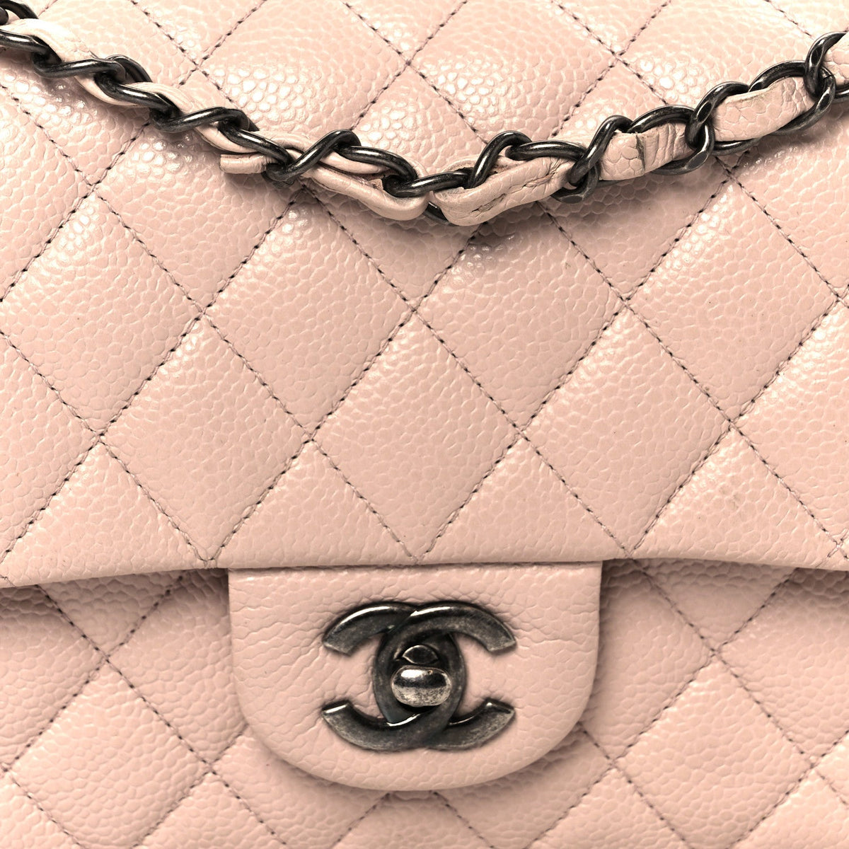 Caviar Quilted Medium Double Flap Light Pink At My store