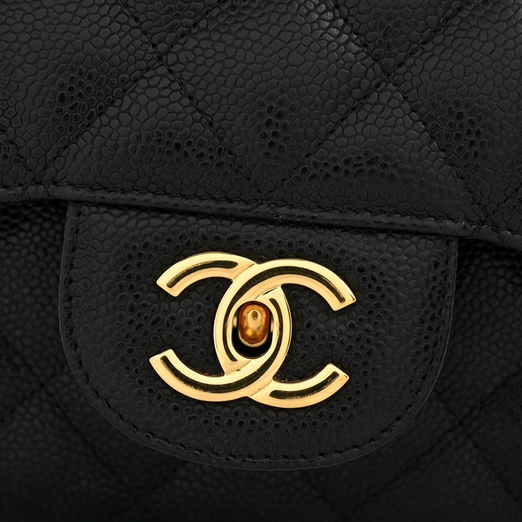 Caviar Quilted Jumbo Double Flap Black At My store
