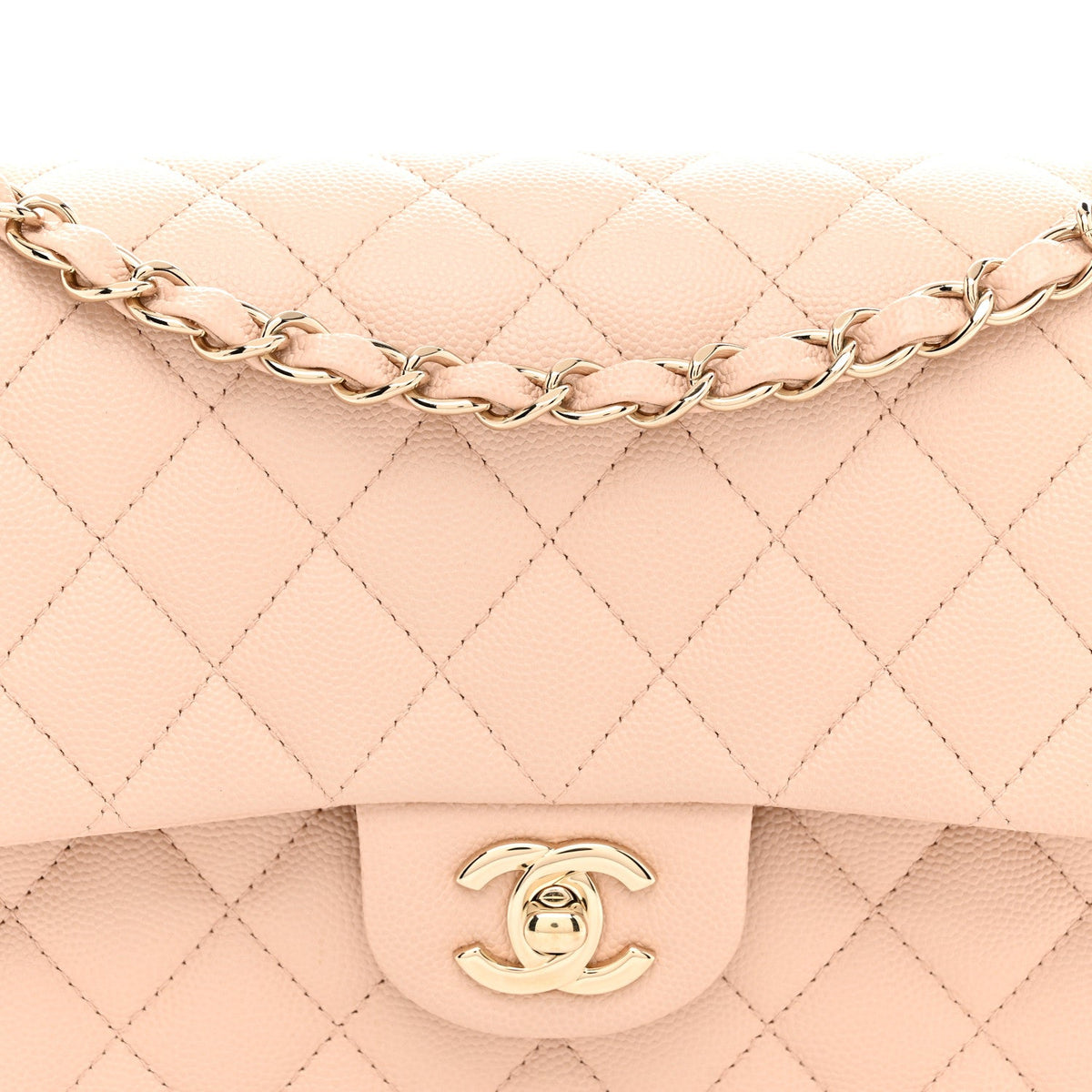Caviar Quilted Medium Double Flap Light Beige At My store