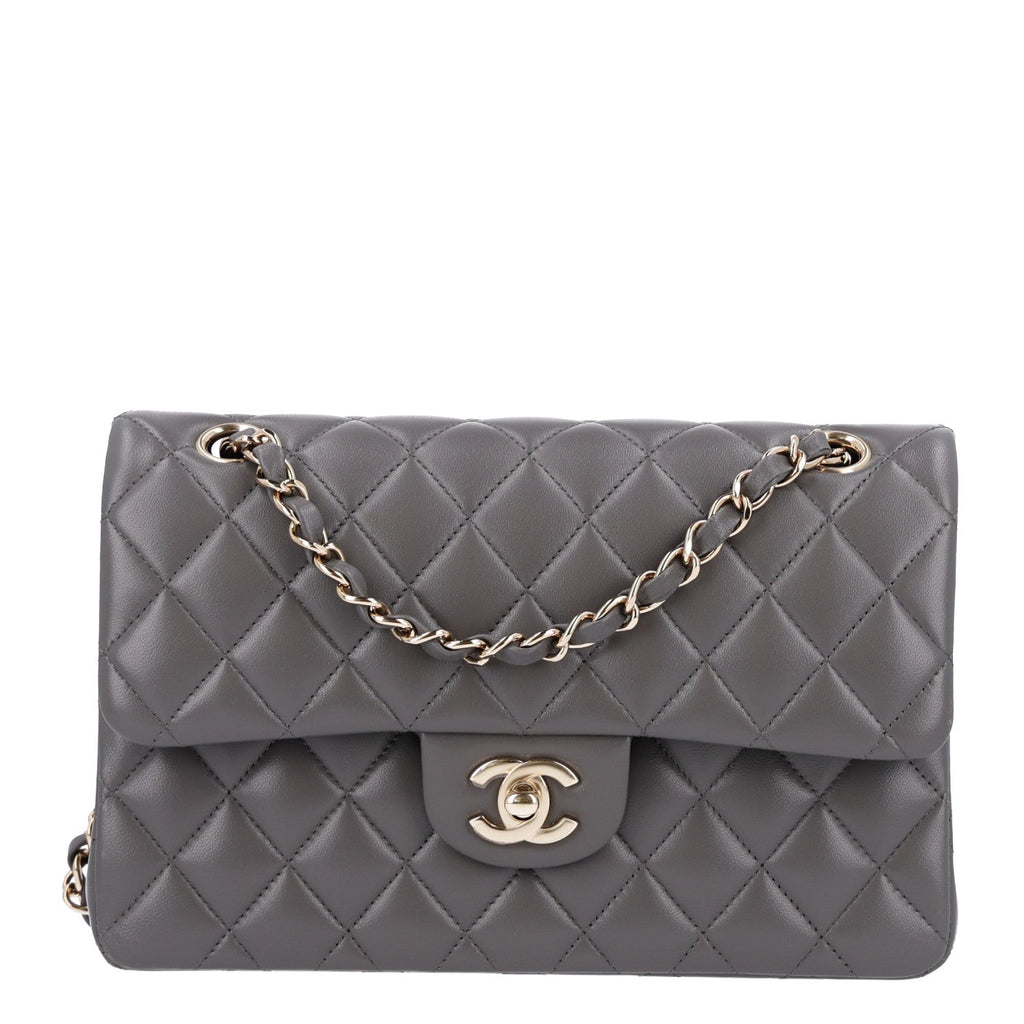 Lambskin Quilted Small Double Flap Grey At My store
