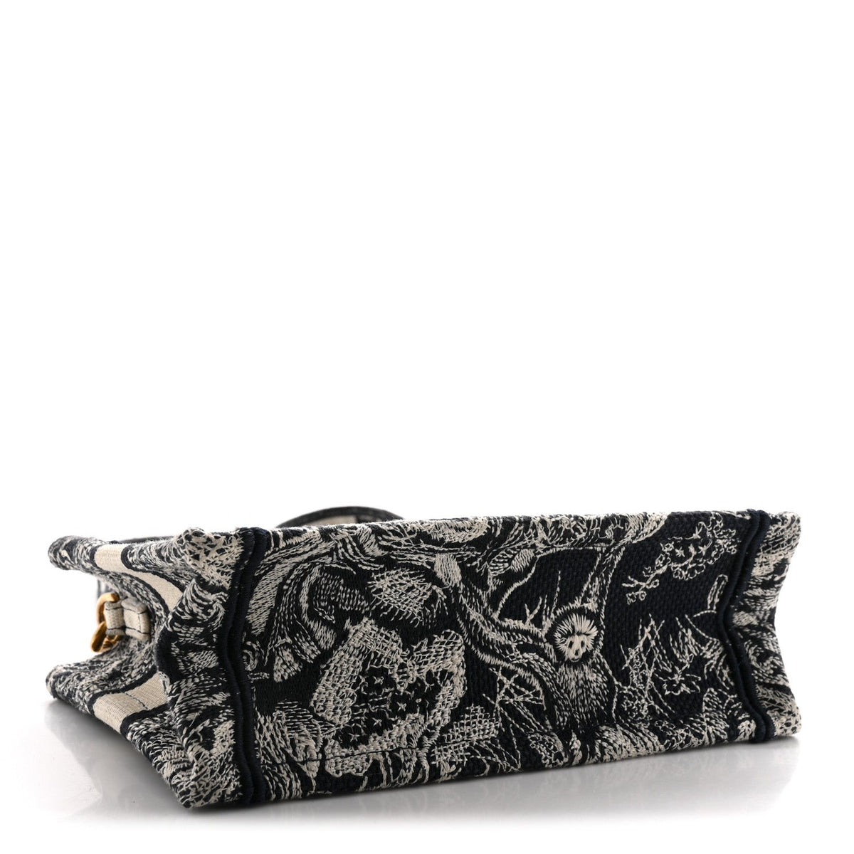 Canvas Embroidered Toile De Jouy Reverse Mini Book Tote With Strap Blue Multicolor AT My store