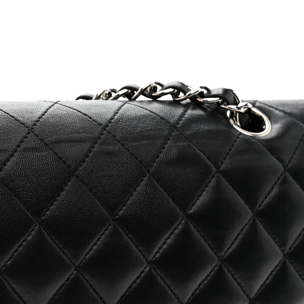 Lambskin Quilted Medium Double Flap Black At My store