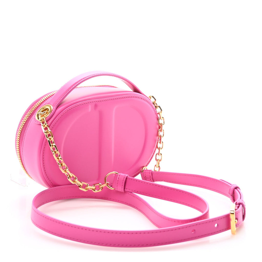 Calfskin CD Signature Oval Crossbody Camera Bag Rani Pink AT My store