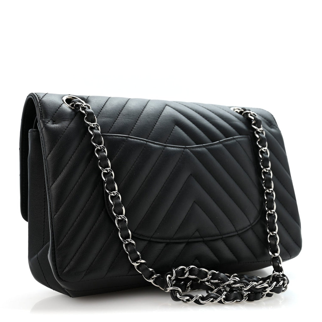 Lambskin Chevron Quilted Medium Double Flap Black At My store