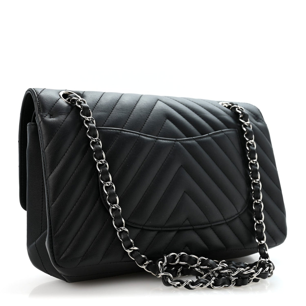 Lambskin Chevron Quilted Medium Double Flap Black At My store