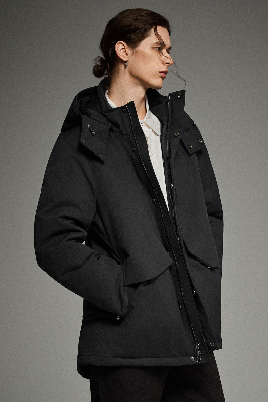 Hot-Sale Mid-length Dual-Pocket Hooded Down Parka Jacket
