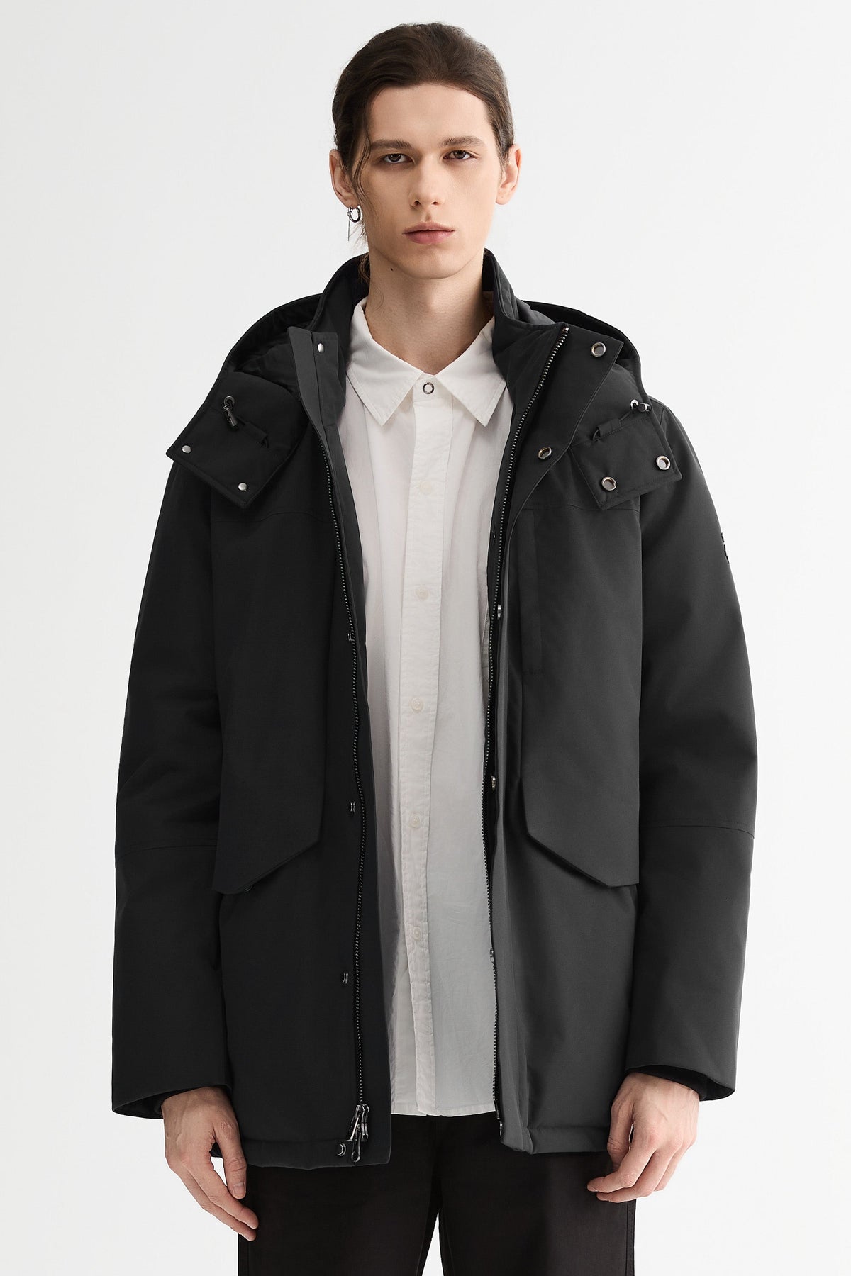Hot-Sale Mid-length Dual-Pocket Hooded Down Parka Jacket