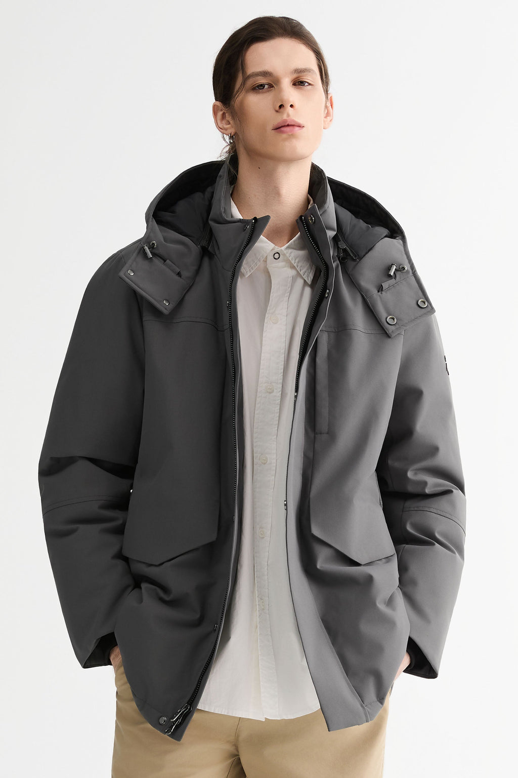 Hot-Sale Mid-length Dual-Pocket Hooded Down Parka Jacket