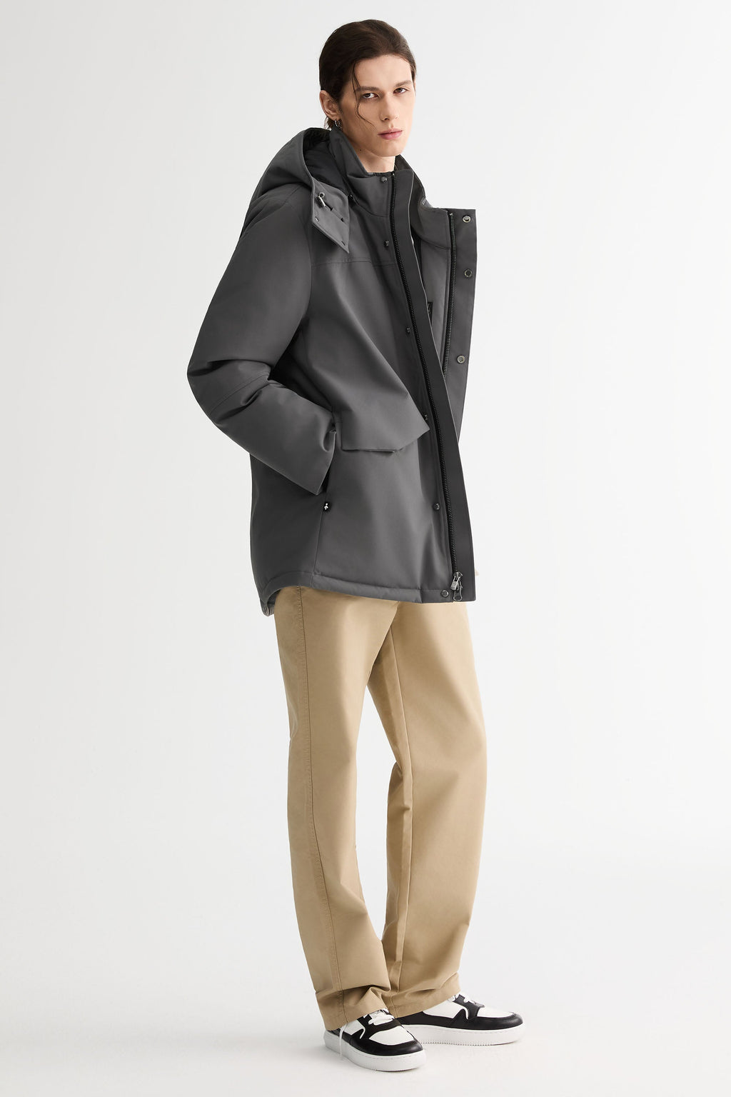 Hot-Sale Mid-length Dual-Pocket Hooded Down Parka Jacket