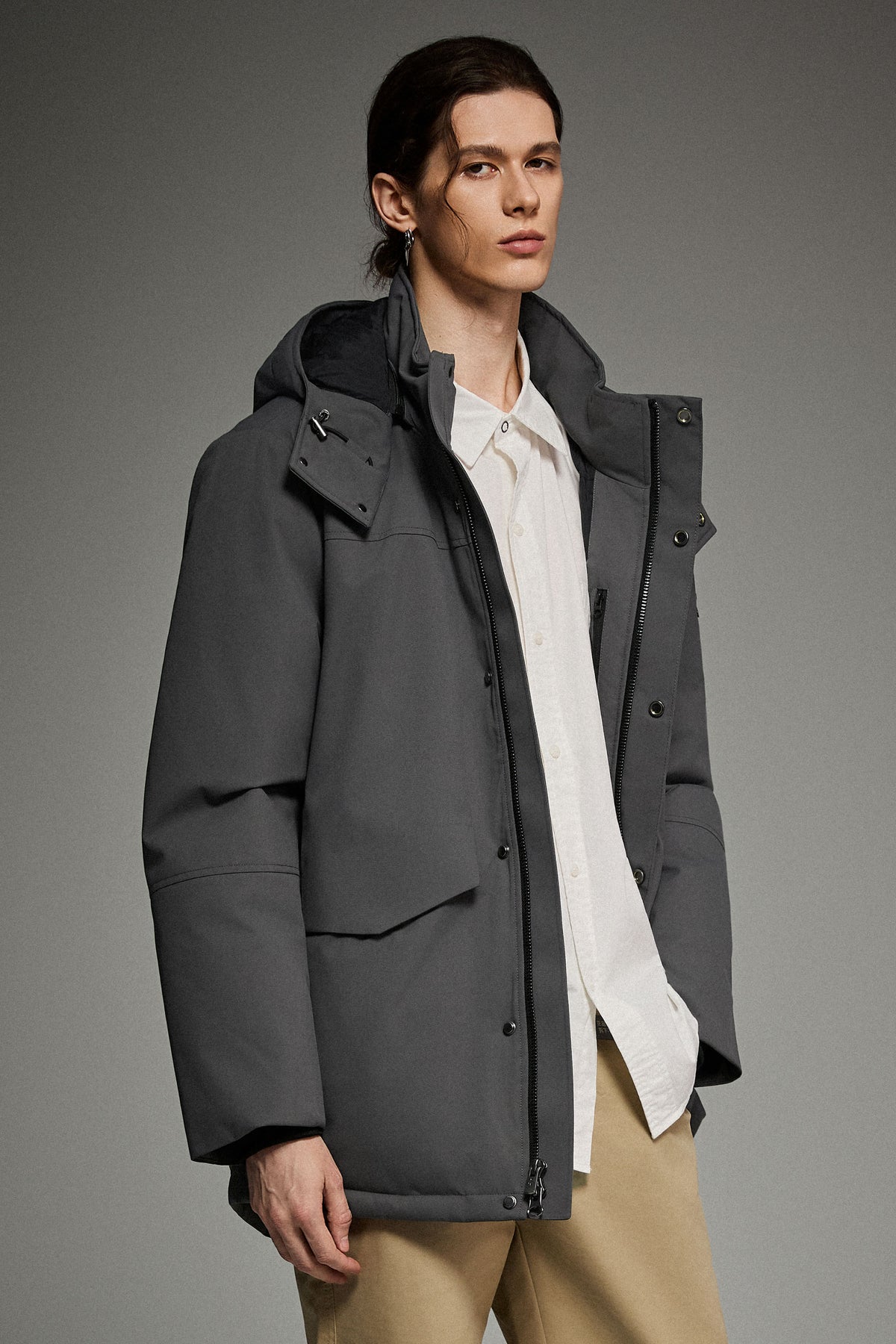 Hot-Sale Mid-length Dual-Pocket Hooded Down Parka Jacket