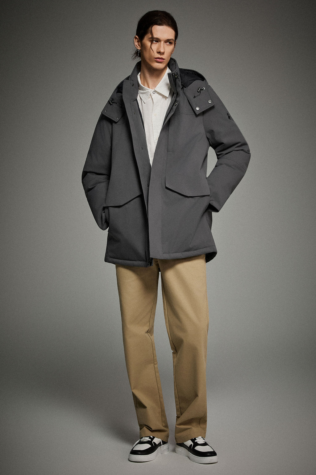 Hot-Sale Mid-length Dual-Pocket Hooded Down Parka Jacket