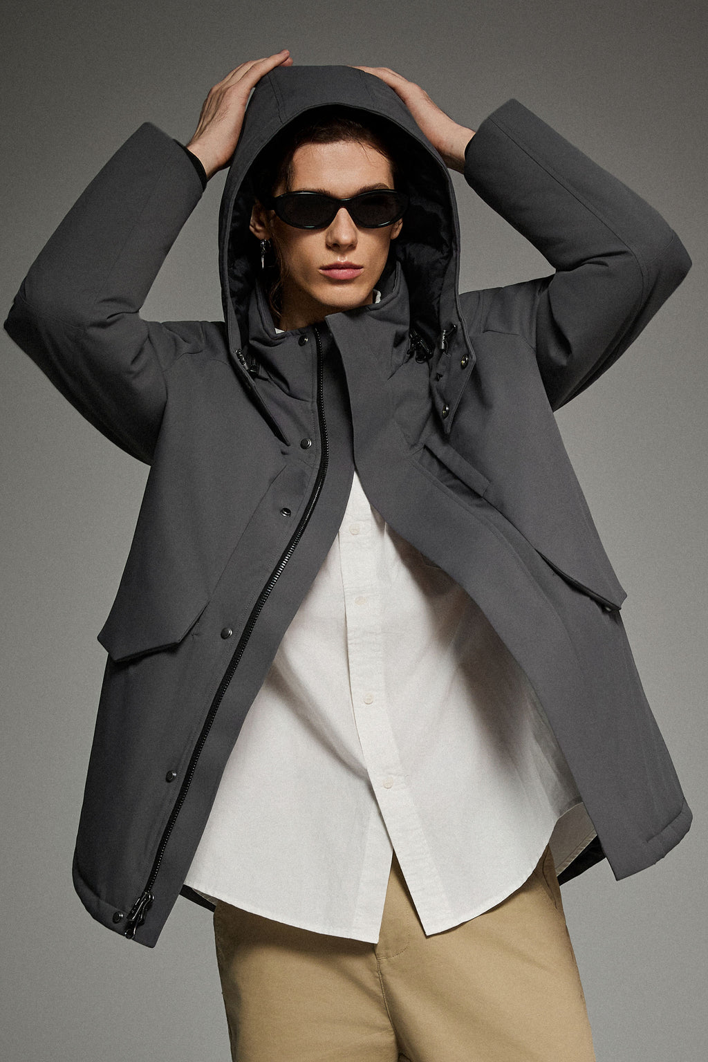 Hot-Sale Mid-length Dual-Pocket Hooded Down Parka Jacket