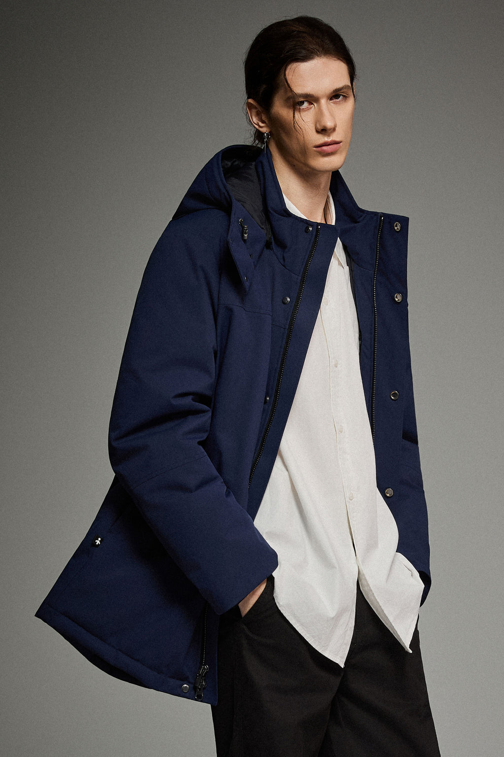 Hot-Sale Mid-length Dual-Pocket Hooded Down Parka Jacket