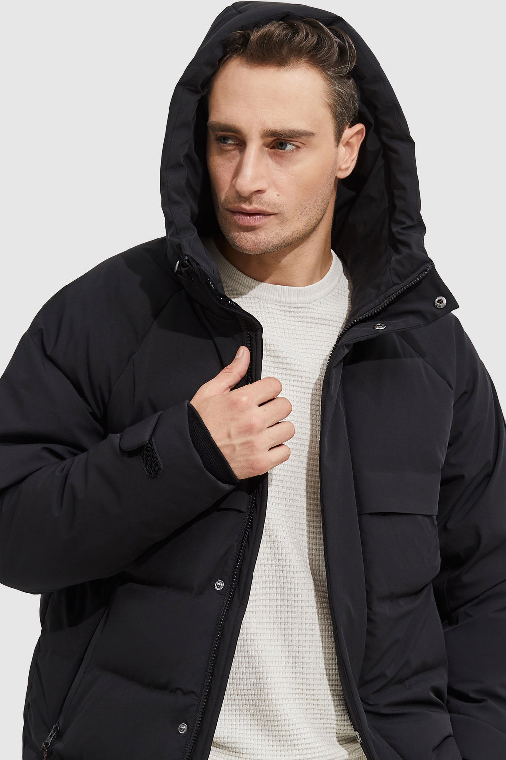 Hot-Sale Winter Hood Ribbed Cuff Down Jacket