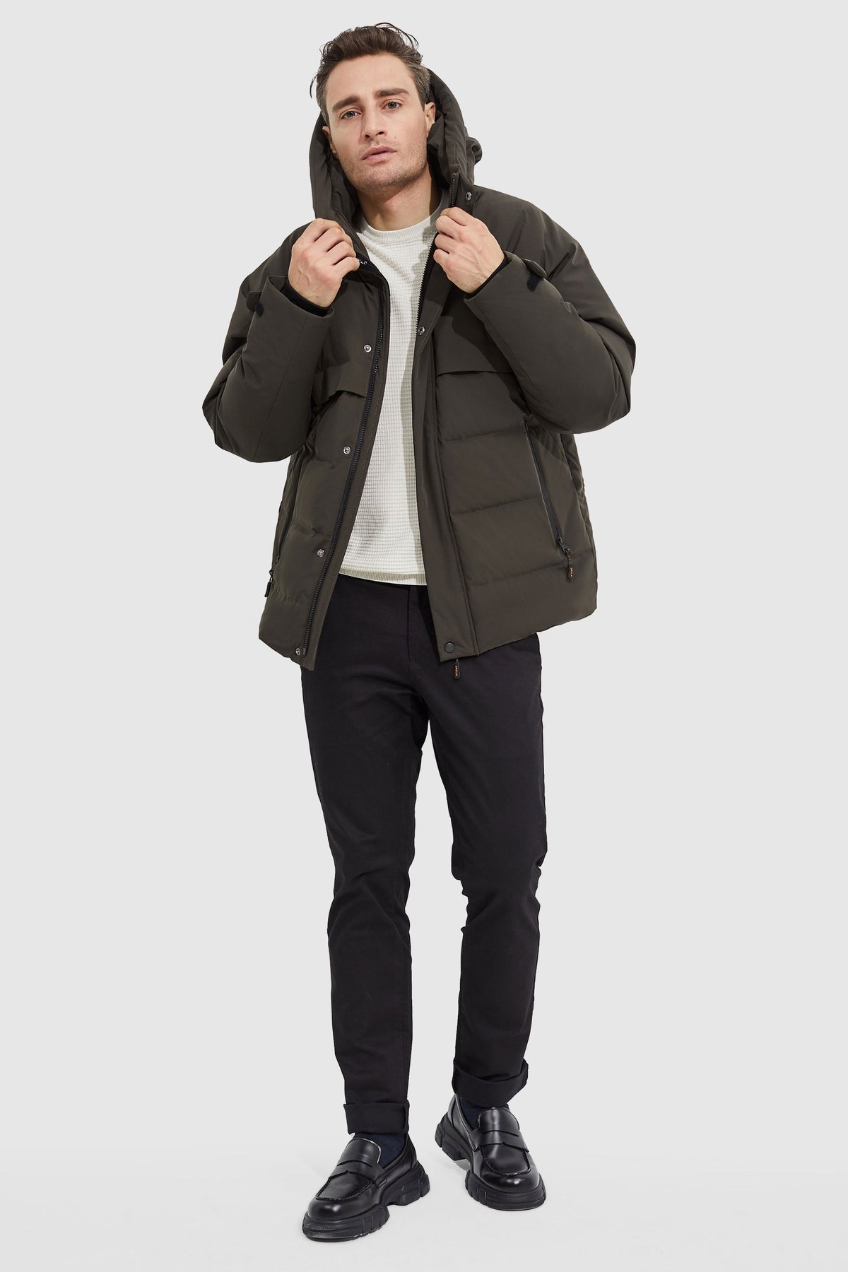 Hot-Sale Winter Hood Ribbed Cuff Down Jacket