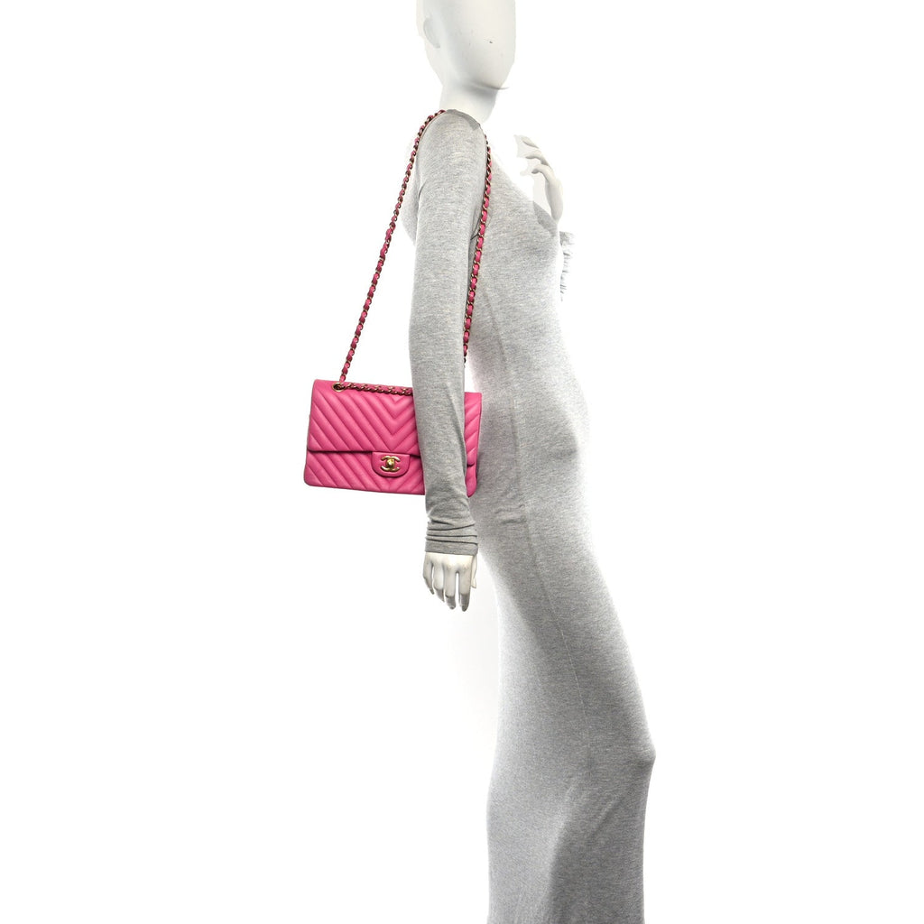 Lambskin Chevron Quilted Medium Double Flap Dark Pink At My store