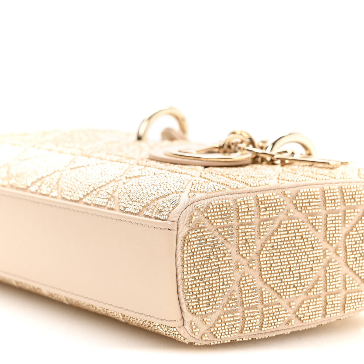 Lambskin Cannage Beaded Embroidered Micro Lady D-Joy Beige AT My store