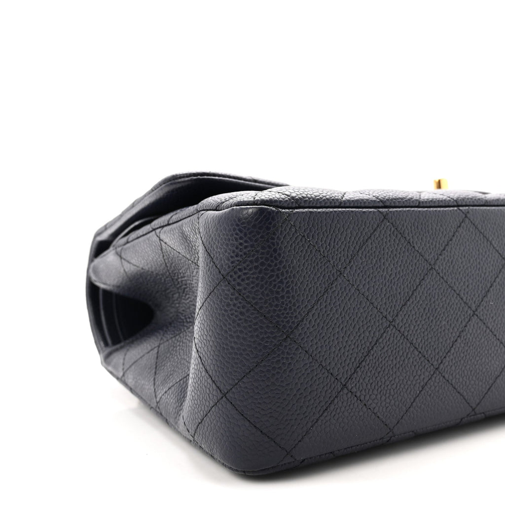 Caviar Quilted Jumbo Double Flap Navy Blue At My store